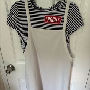 Zara Navy and White Striped Tee with white dress (one piece)